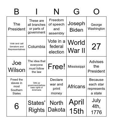 Final Review Bingo #2 Bingo Card