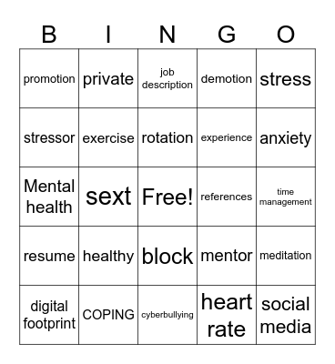 TRANSITION WEEK BINGO Card