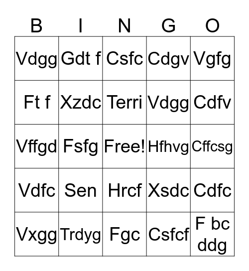 Over the hill card 1 Bingo Card