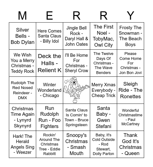 Christmas Rockers Bingo Card