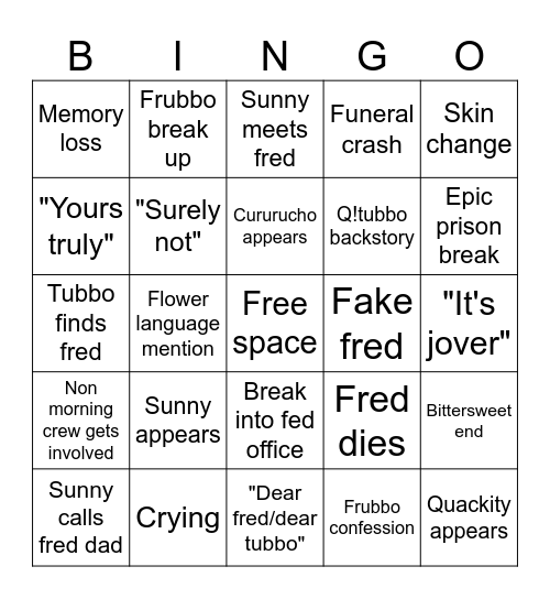 Tubbo lore Bingo Card