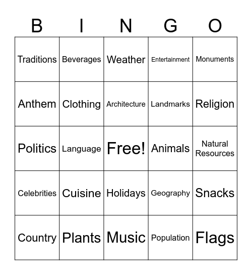 WORLD LANGUAGE Bingo Card