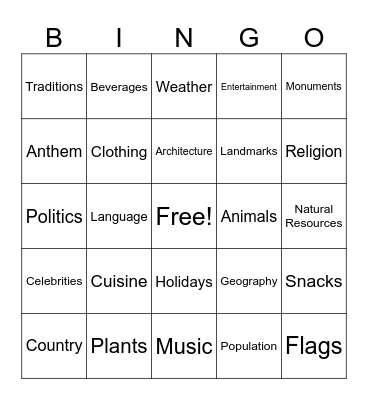 WORLD LANGUAGE Bingo Card