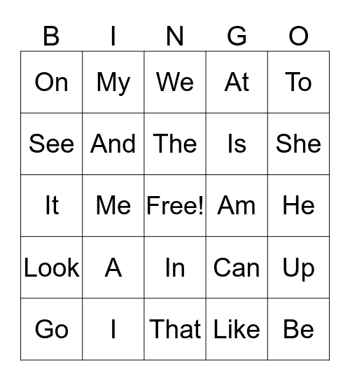 Word Wall Bingo Card
