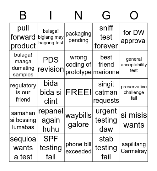 NPD / Consumer Research Bingo Card