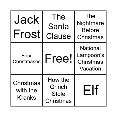 Christmas Movie Bingo Card