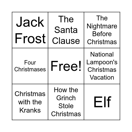 Christmas Movie Bingo Card