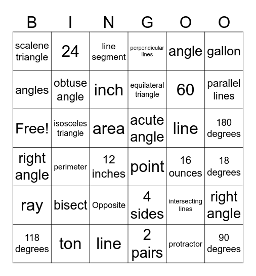 Math Review Bingo Card