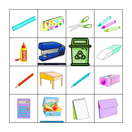 school supplies Bingo Card