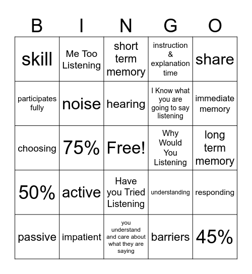Hearing and Listening Bingo Card