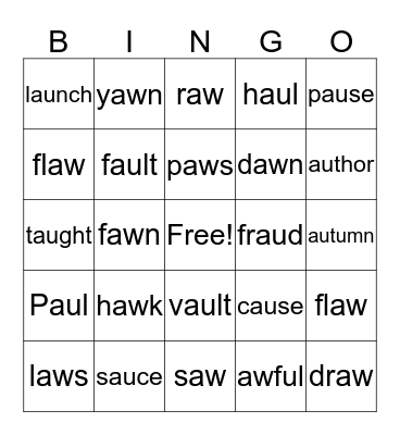 AU and AW Words Bingo Card