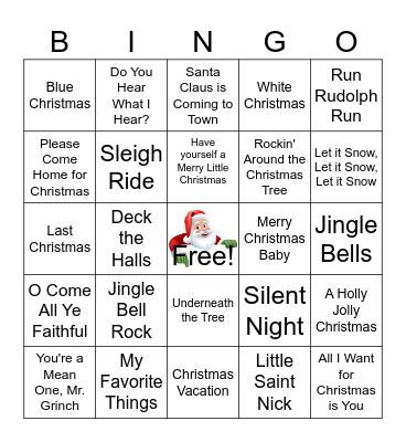 Christmas Song Bingo Card