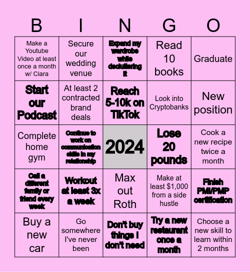 Janessa's 2024 GOALS Bingo Card