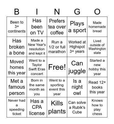 Know Your Co-worker Bingo Card