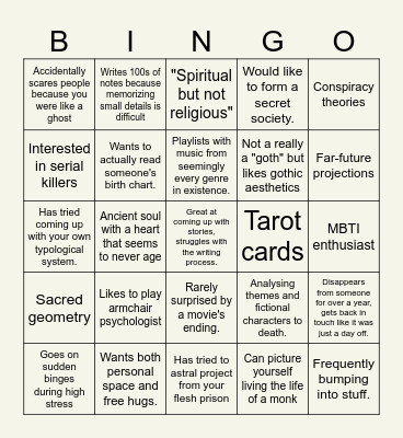 INFJ Bingo Card
