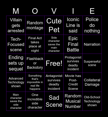 Movie Night Bingo Card