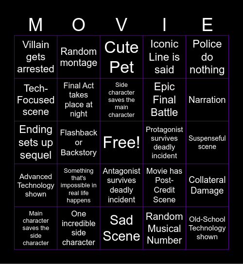 Movie Night Bingo Card