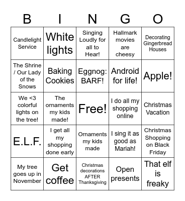 EvUCC's Christmas Connection Bingo Card