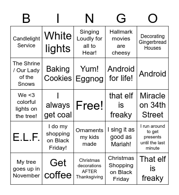 EvUCC's Christmas Connection Bingo Card