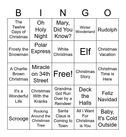 Christmas Movie Bingo Card