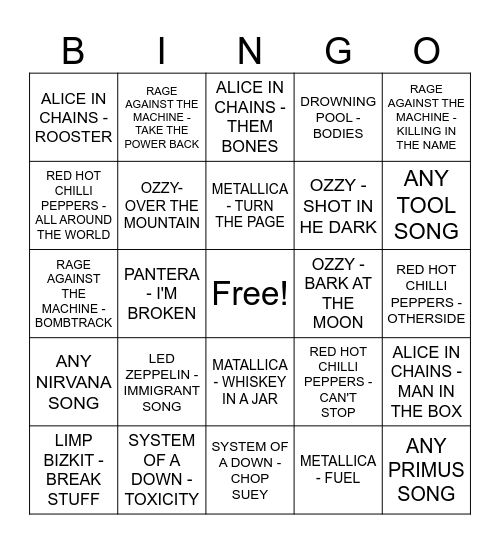 RADIO Bingo Card