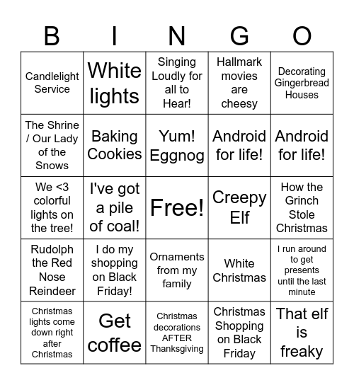 EvUCC's Christmas Connection Bingo Card