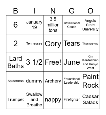 Untitled Bingo Card