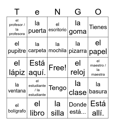 Palabras Escuelas Bingo Card