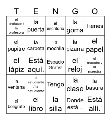 Palabras Escuelas Bingo Card