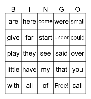 Heart Word Bingo Units 1-3 Bingo Card