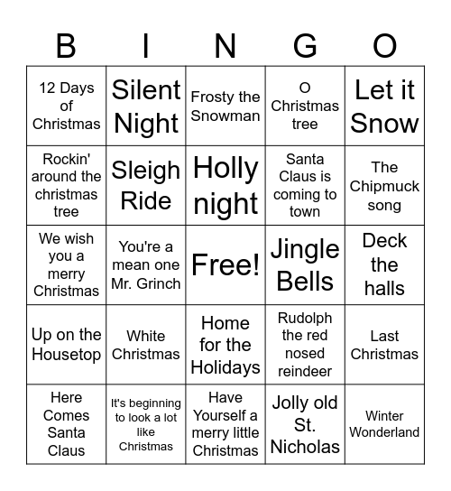 Christmas songs Bingo Card