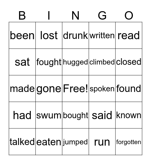 Present Perfect Bingo 1 Bingo Card