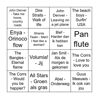 Muziekbingo familie Blankendaal Bingo Card