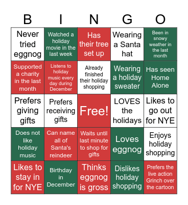 Holiday Bingo Card