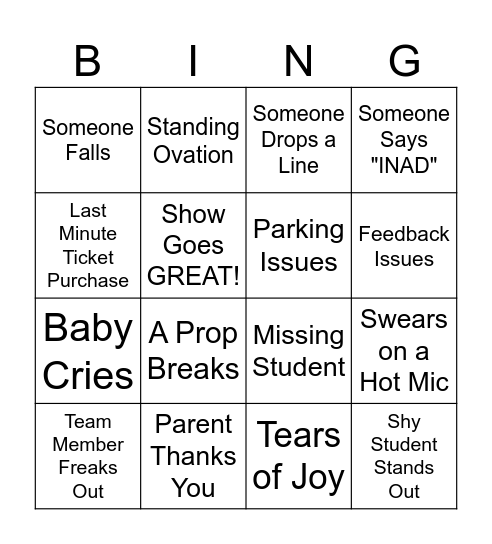 Performance Bingo Card