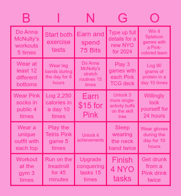 Pink December Bingo Card