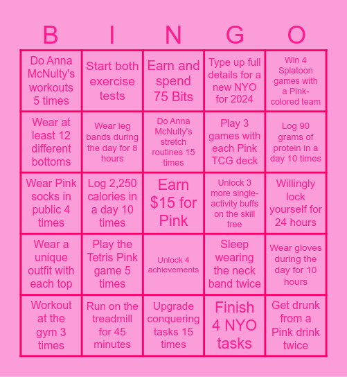 Pink December Bingo Card