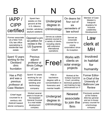 Associate Retreat Bingo Card