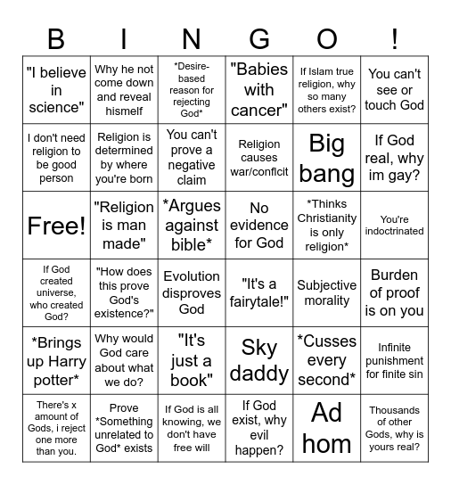 Atheist Bingo Card