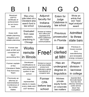 Associate Retreat Bingo Card