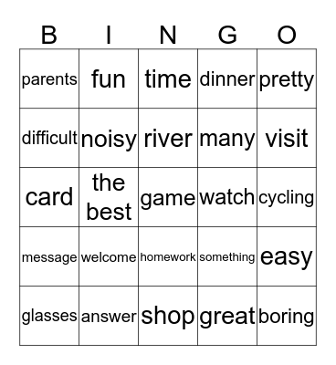 Class 5 Bingo Card