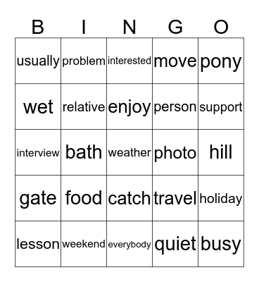 Class 5, 1 Bingo Card