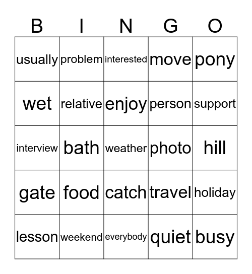 Class 5, 1 Bingo Card