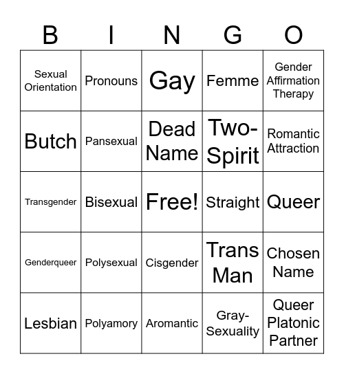 Pride Bingo Card