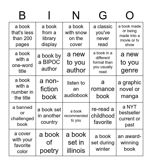 Library Winter Reading Book Bingo Card