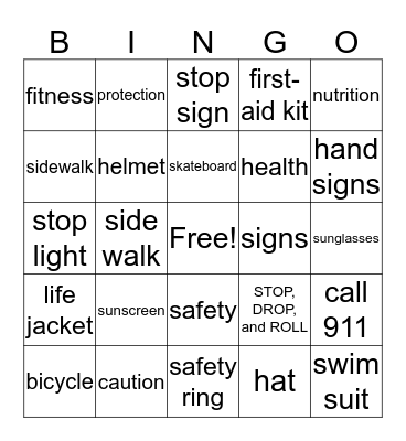 Summer Safety Bingo Card