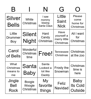 Christmas Songs Bingo Card