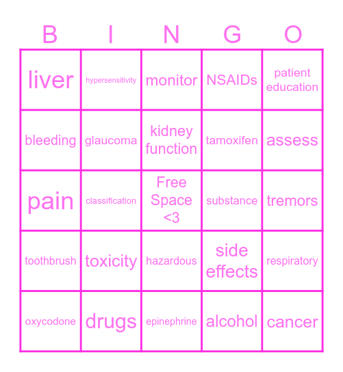 Hazardous Drugs Bingo Card