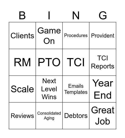 Operations Bingo! Bingo Card