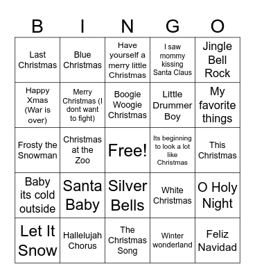 Christmas Songs Bingo Card